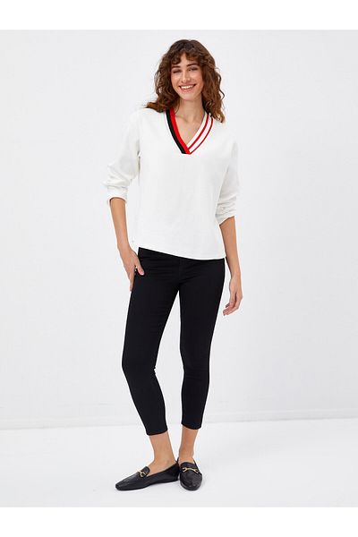 Faik Sönmez Striped Knitwear Collar Honeycomb Knitted Sweatshirt 68562