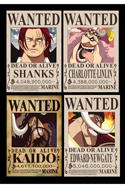 Pridas One Piece Wanted Yonkou Aranıyor Posterleri Kraft A4 Poster
