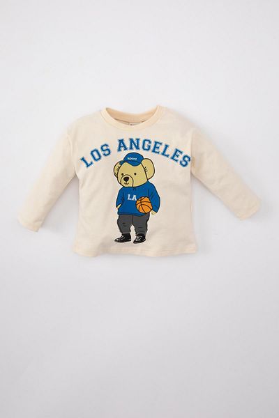 DeFacto Baby Boy Crew Neck Bear Printed Long Sleeve T-Shirt C3607a524sp