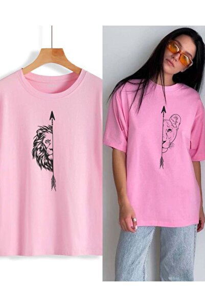 Unique Tricouri cift cu imprimeu leu de sex feminin