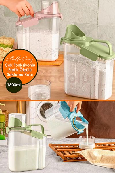 Anadolu Saray Multifunctional Storage Container with Practical Measurement Lid Detergent Rack Food Pulses Storage Container 1800ml