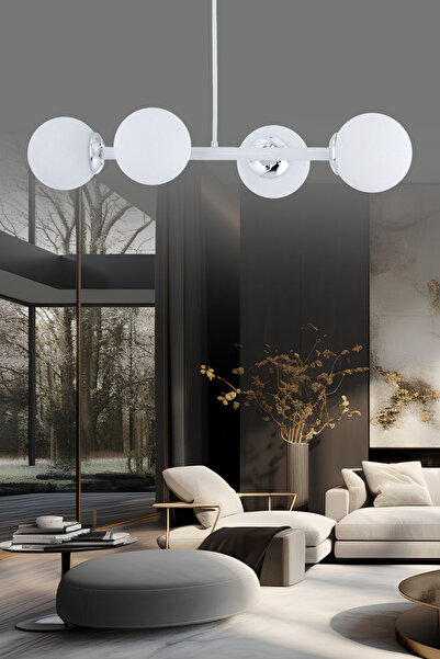 ŞL Şef Light Luxury Modern Tasarım Beyaz 4'lü Beyaz Glop Camlı Avize