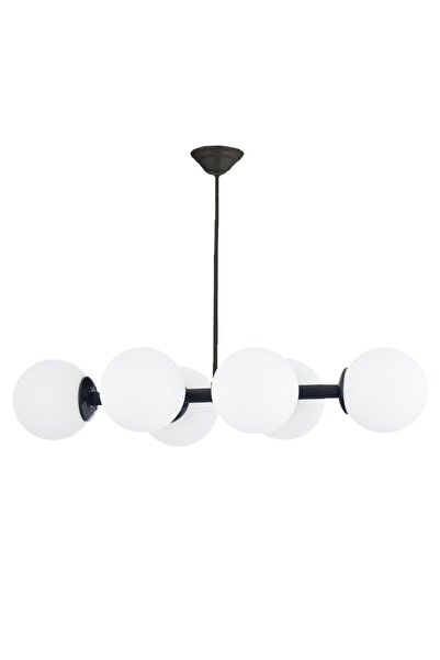 ŞL Şef Light Luxury Modern Tasarım Siyah 6'li Beyaz Glop Camlı Avize