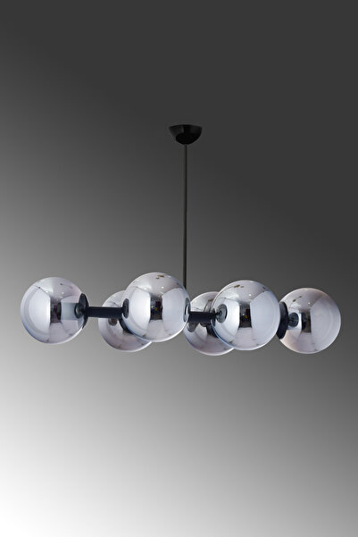 ŞL Şef Light Luxury Modern Tasarım Siyah 6'li Füme Glop Camlı Avize