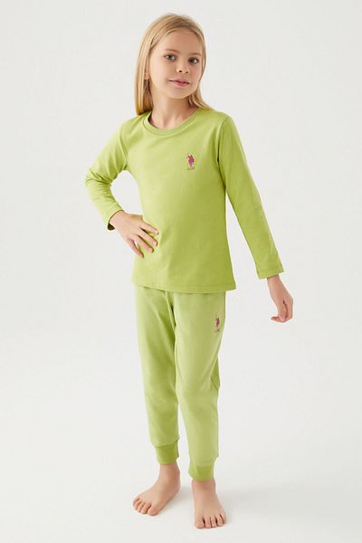 U.S. Polo Assn. Set de pijamale verde cu mânecă lungă pentru fete