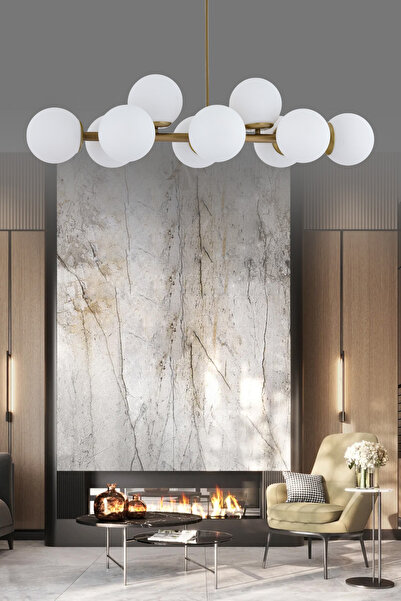 ŞL Şef Light Luxury Modern Tasarım Eskitme 10'lü Beyaz Glop Camlı Avize