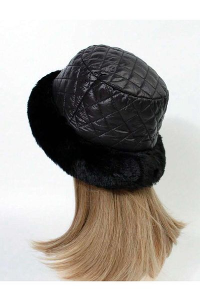 Axesoire 14607 Quilted Black Hat - with Fur Inside