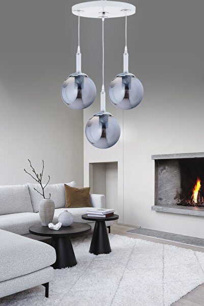 ŞL Şef Light Sarkıt Parla Beyaz Tepsi 3'Lü Füme Camlı Avize