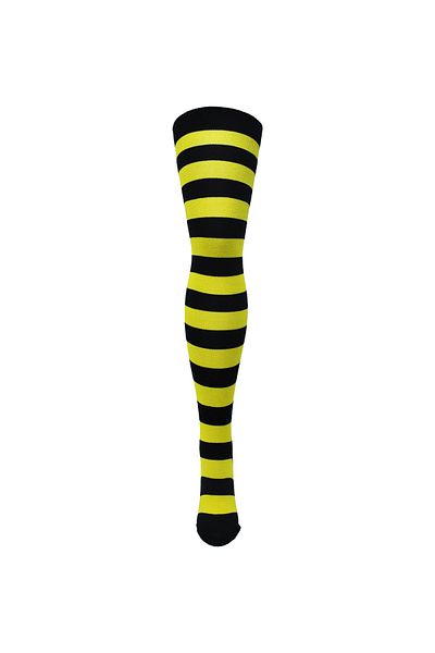 Design Socks Дамски черно-жълти раирани памучни чорапи над коляното - Шарени чорапи