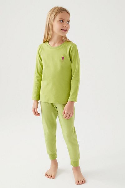 U.S. Polo Assn. Set de pijamale verde cu mânecă lungă pentru fete