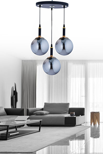 ŞL Şef Light Sarkıt Parla Siyah Tepsi 3'Lü Füme Camlı Avize