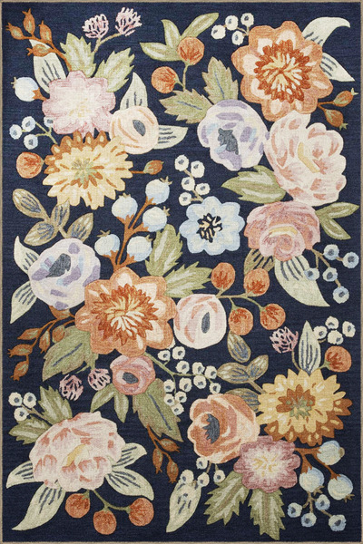 Rugs Modern Halı Lacivert Temalı Floral Çok Renkli Çiçek ve Gül Desenli Moder...