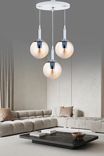 ŞL Şef Light Sarkıt Parla Beyaz Tepsi 3'Lü Bal Camlı Avize