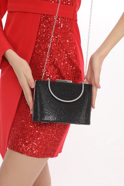 womenacs Culoare Neagră Stone Elegantă Rochie De Seară De Damă Poșetă Portofoliu Nou Sezon