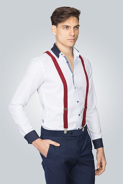Tudors Men's Straight Thin Burgundy Pants Strap