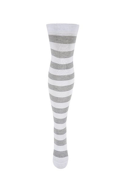 Design Socks Șosete de damă, alb, gri, cu dungi, din bumbac, până la genunchi - Șosete cu model