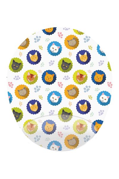 MAĞAZA DEPOM Cats Cute Heads - Οβάλ Mousepad με Στήριγμα Καρπού 20x23 εκ.