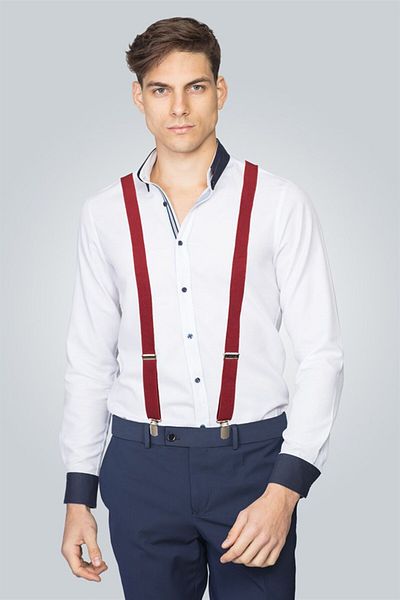 Tudors Men's Straight Thin Burgundy Pants Strap