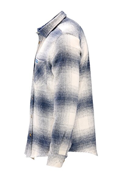 Shinzone Erkek Ragular Fit Tek Cep Düğmeli Oduncu Mavi Beyaz Gömlek