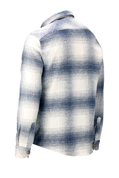 Shinzone Erkek Ragular Fit Tek Cep Düğmeli Oduncu Mavi Beyaz Gömlek