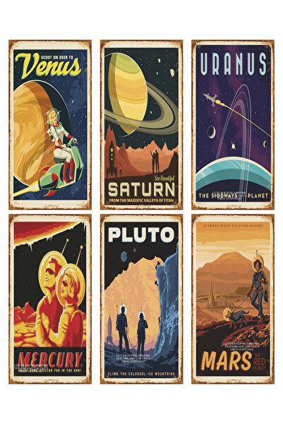 Hayat Poster SISTEM SOLAR ȘTIINȚA SPAȚIALĂ PLANETE COPILURI TINERET DECOR CAMERĂ Distractiv 6 MINI POSTER RETRO DIN LEMN