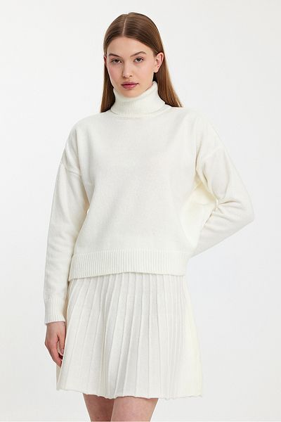 Life Knitwear Turtleneck Sweater Pleated Mini Skirt Set