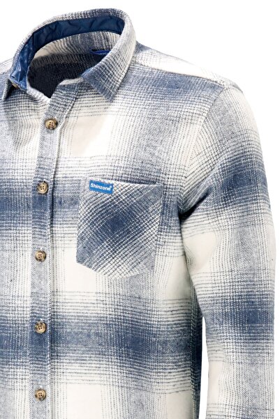 Shinzone Erkek Ragular Fit Tek Cep Düğmeli Oduncu Mavi Beyaz Gömlek