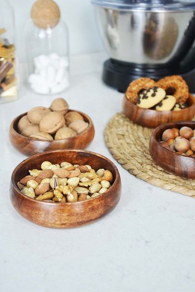 SepetçiBaba 4-Piece Acacia Round Bowl Large