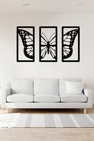 OYART&DESIGN 3 Parça Kelebek 40x60 Duvar Dekoru Duvar Süsü, Ahşap Lazer Kesim...
