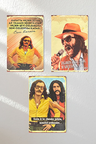 "cem Karaca" Wooden Poster Triple Set 20*15 Cm