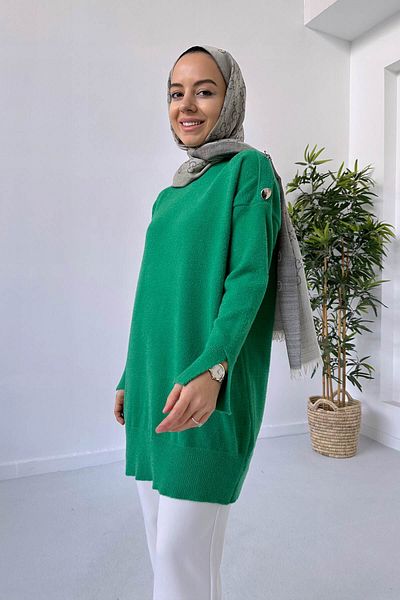 Ka Hijab تونيك ناعم بأزرار - أخضر