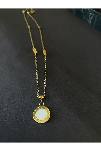 Aleda Minimal Roma Rakamlı İki Taraflı Yuvarlak Çelik Kolye