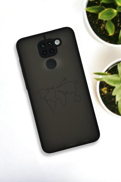 mooodcase Xiaomi Redmi Note 9 Uyumlu Dünya Harita Rota Desenli Buzlu Şeffaf Lüx Telefon Kılıfı