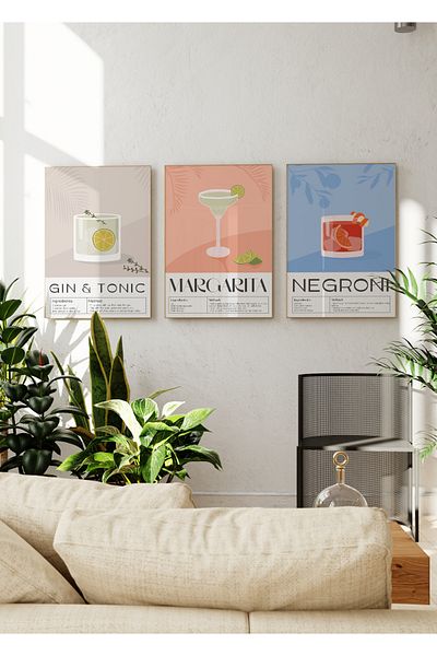 Yaris Note Σετ αφίσας Gin&Tonic, Margarita, Negroni Cocktail 3 τεμαχίων - Χωρίς πλαίσιο