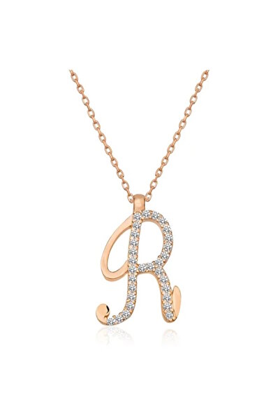 Nereze 925 Ayar Gümüş Zirkon Taşlı R Harfi Kolye