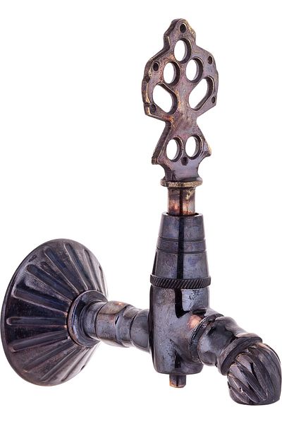 İSAOĞLU YAPI Black Ottoman Horn Tap Antique Bathroom Faucet Complete Brass