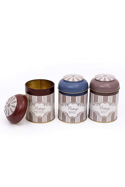 EVLE 3-Piece Metal Storage Container Set 9 Cm Food Container Jar Set, Elegance Erb05v5