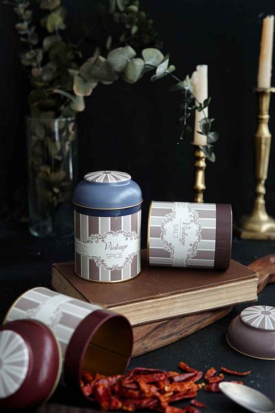 EVLE 3-Piece Metal Storage Container Set 9 Cm Food Container Jar Set, Elegance Erb05v5