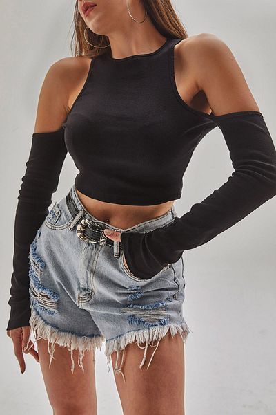 Bianco Lucci Dámská žebrovaná halenka s nízkým střihem na ramenou60121001