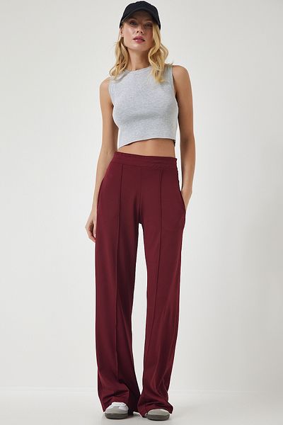 Happiness İstanbul Burgunderrote, dehnbare Jogginghose mit hoher Taille für Damen BF00030