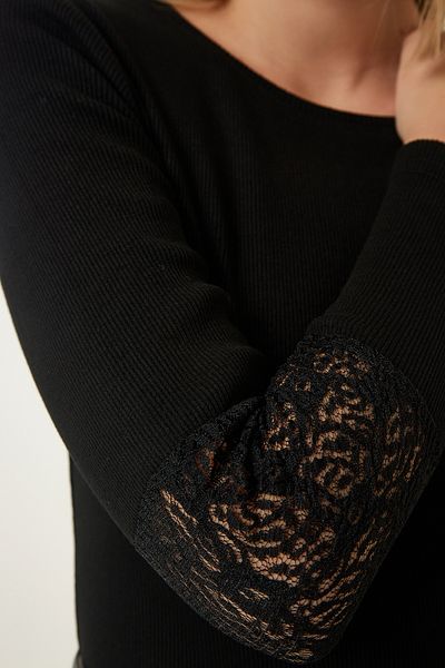 Happiness İstanbul Women's Black Lace Saran Corded Knitted Blouse EN00602