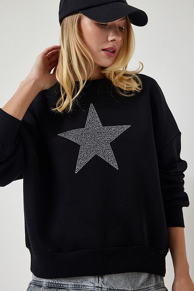Happiness İstanbul Dámská vyšívaná pletená mikina Black Star UB00237