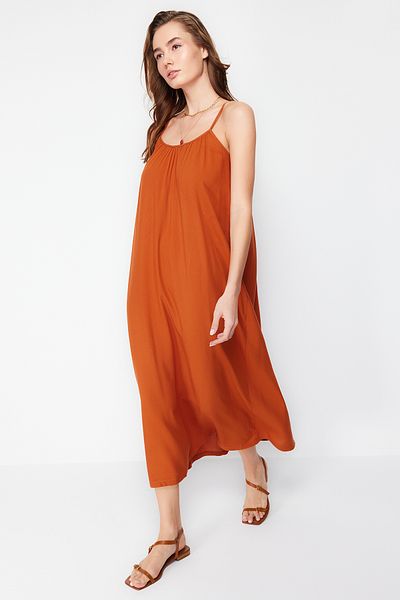 Trendyol Collection Καφέ Shift/Stright Cut Viscose Strap Maxi Woven φόρεμα TWOSS22EL00068