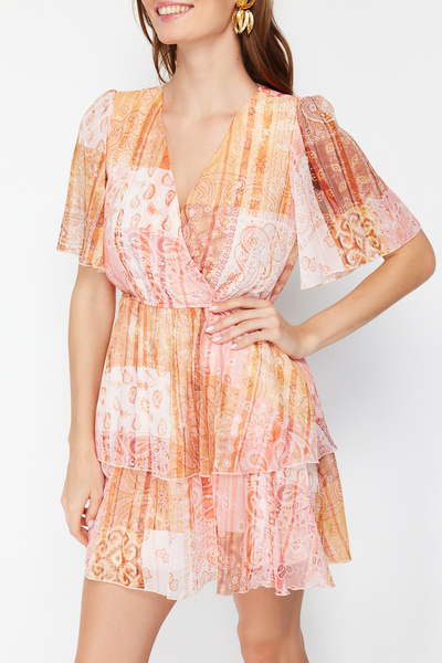 Trendyol Collection Μίνι υφαντό φόρεμα με φόδρα σε σκόνη Flounce σιφόν TWOSS24EL00543