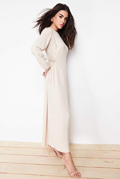 Trendyol Modest Φόρεμα Aerobin με ελαστικό μανίκι με σχοινί - Πέτρινη μέση TCTSS22EB00104