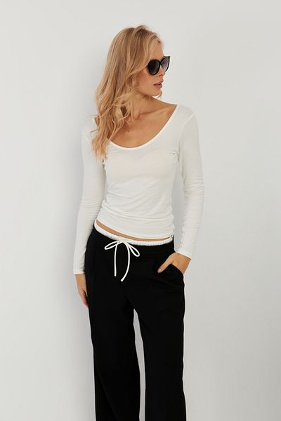 Cool & Sexy Bluză de damă albă față în față spate cu decolteu în U LPP1265