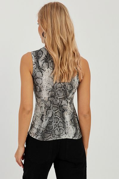 Cool & Sexy Dámská blůza bez rukávů s kamenně-černým hadím vzorem LPP1259
