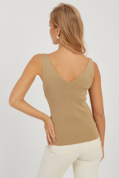 Cool & Sexy Дамска трикотажна блуза със стълба и яка в млечнокафяв цвят YV83