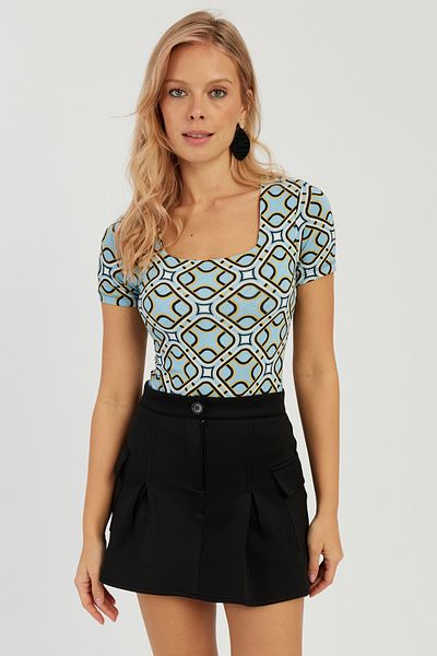 Cool & Sexy Γυναικεία μπλούζα με σχέδιο μπλε τετράγωνο γιακά LPP1258