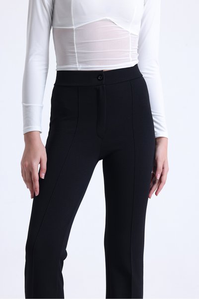 Rora Women's Crepe Fabric Lycra Front Loined Spaghetti Palazzo Black Trousers